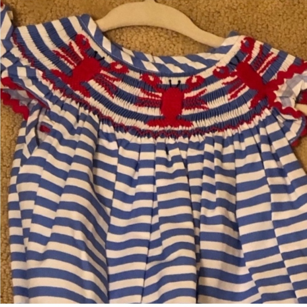 Cute Lobster Smocked Striped Dress - Picture 2 of 3